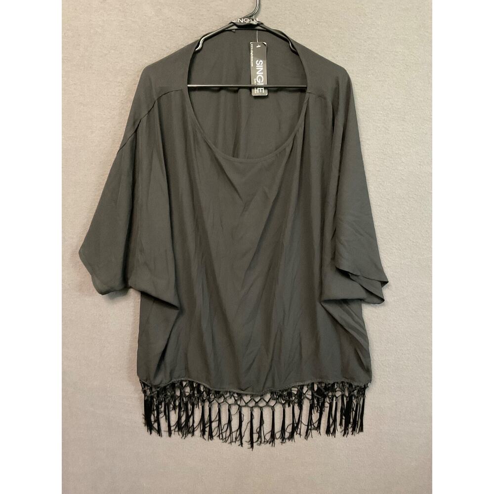 Top Black Sheer by Single Los Angeles 1XL USA Made Fringe Hem